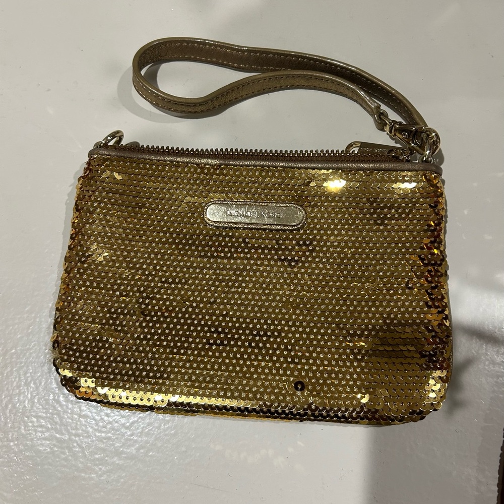 Michael Kors Gold Sequin Wristlet Clutch